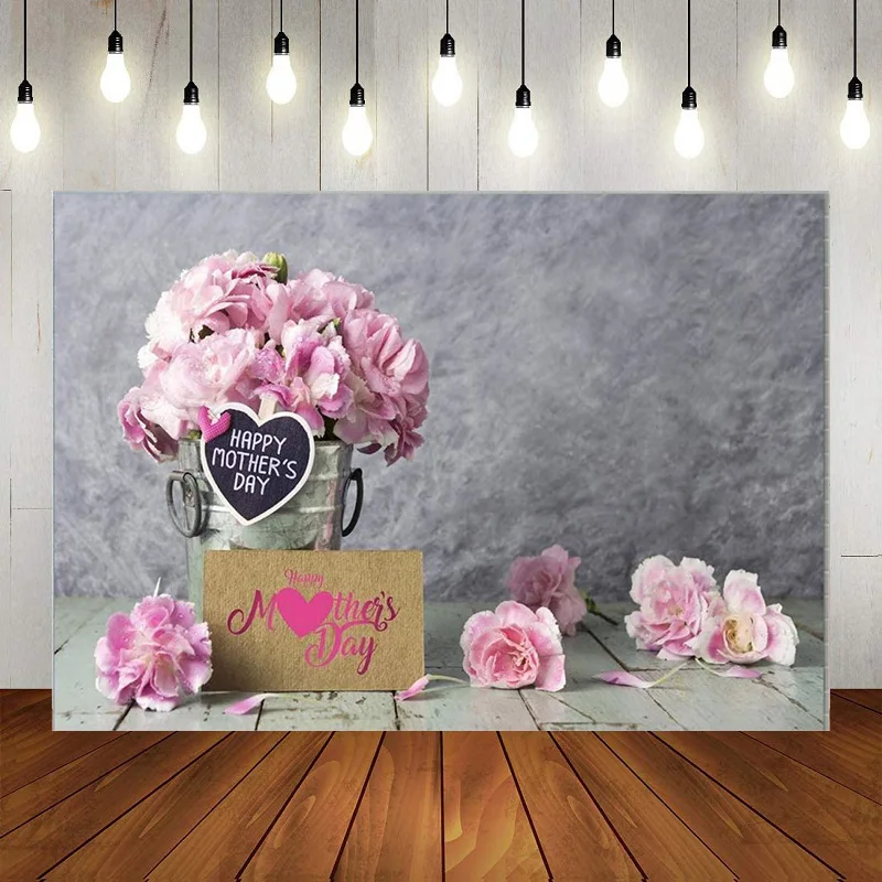 

Happy Mother's Day Photography Backdrops Photo Favorite mother Pink Flowers Background Party Supplies Pictures Banner Decoration
