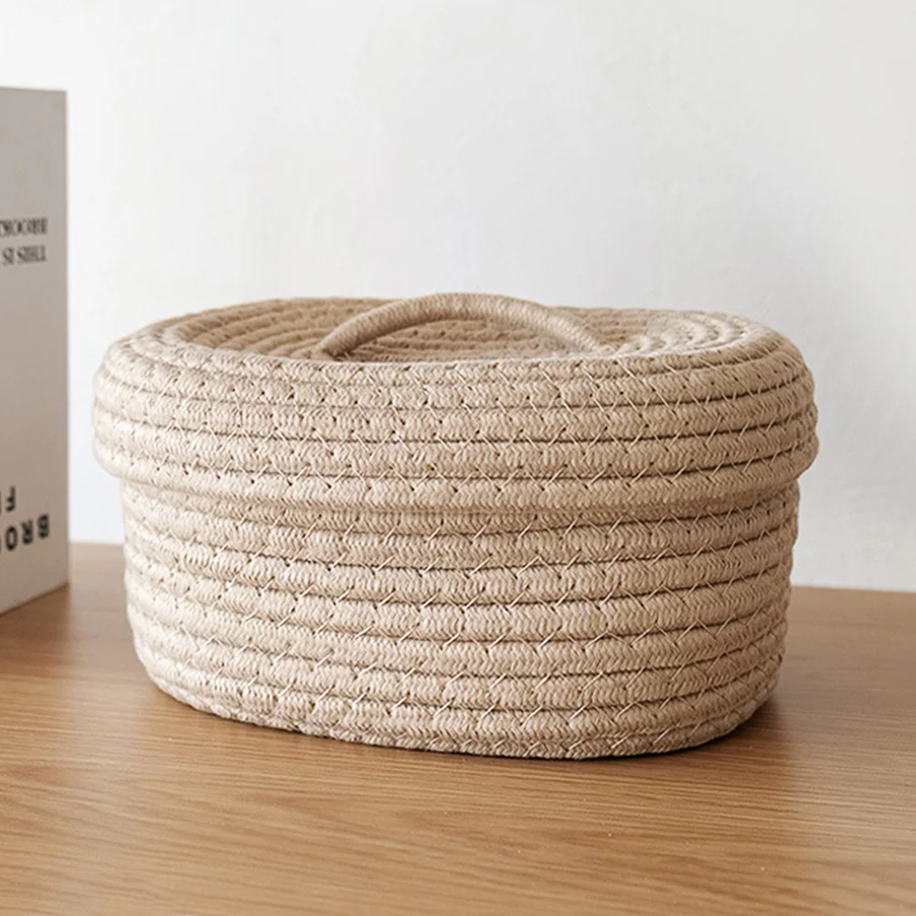 

Basket Lid Sundries Organizer Cotton Rope Baskets Storage Woven Round Small For Decorative
