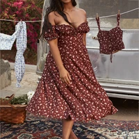 2022 new womens clothing summer sexy split floral side of fungus off the shoulder french elegance vacation tube top dress