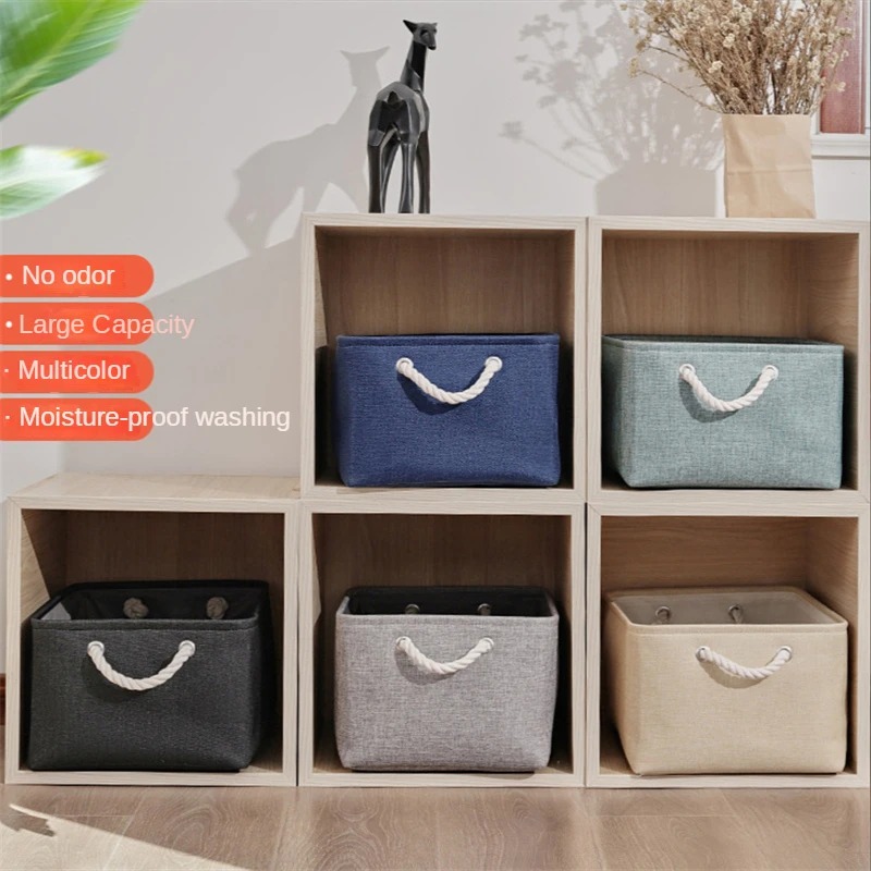 

Portable Folding Cotton Linen Storage Basket Desktop Cabinet Organizer Large Capacity Washable Dustproof Sundries Storage Box