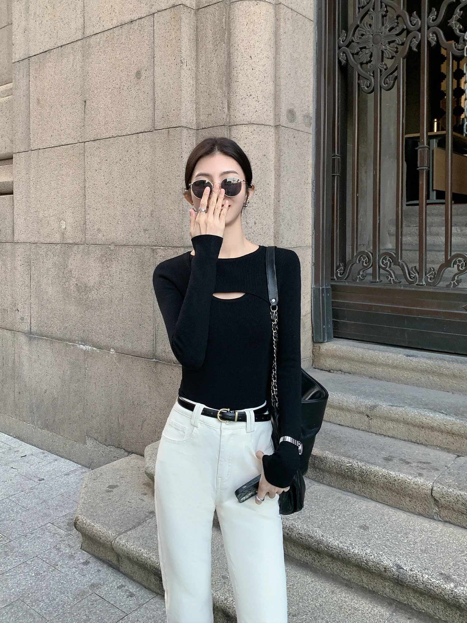 Женский вязаный топ Mulvan Design Sense 2024 осень и зима новый облегающий для похудения