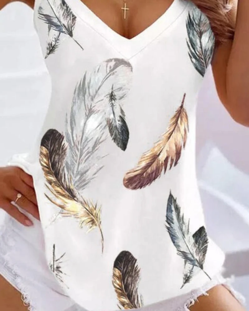 Футболка женская с принтом перьев модная повседневная Свободная майка без