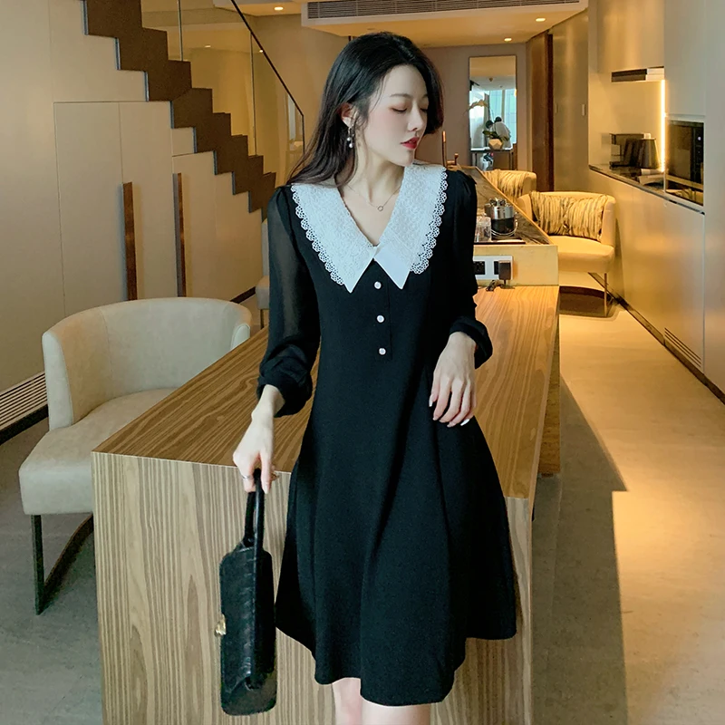 

WEIHAOBANG 2022 Spring Summer Women New Solid Color Leisure Medium Dresses Women Long Sleeve Lapel High Waist Slim Dress