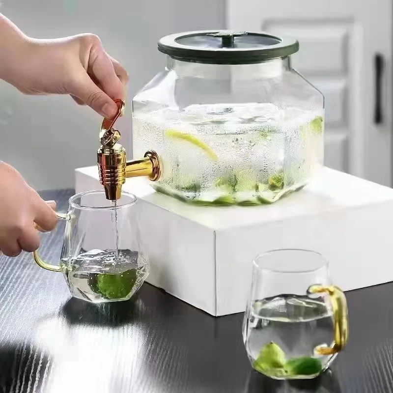 

Fridge Glass Cold Water Kettle 2.5L Beverage Tank Summer Juice Teapot Transparent Barrel With Tap