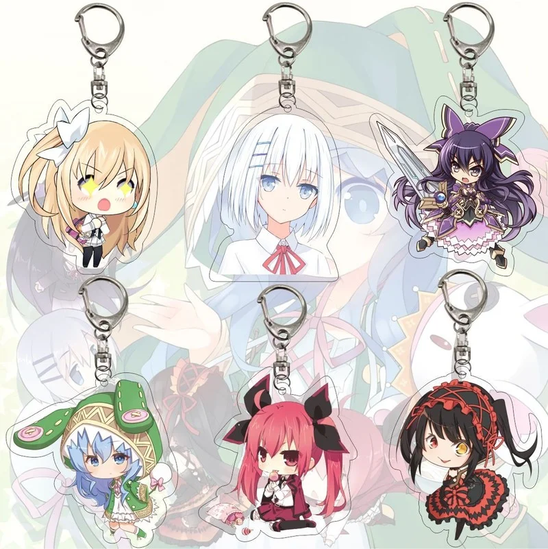

DATE A LIVE Anime Key Chain Women Tokisaki Kurumi Itsuka Kotori Keychain Man Acrylic Pendant Ornament Key Holder Bag Accesorios