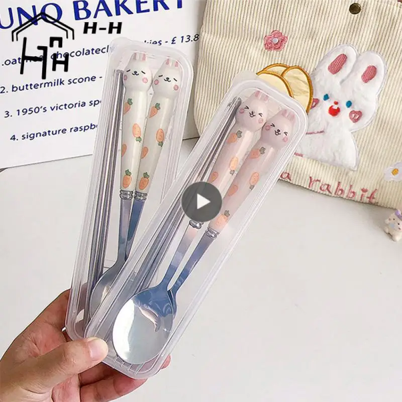 

Симпатичные оригинальные керамические столовые приборы, портативные столовые приборы, розовый цвет