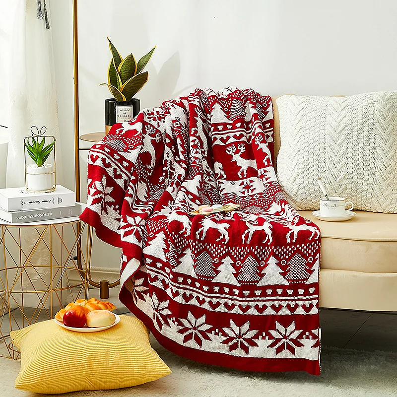 

Nordic Christmas Throw Blanket Knitted Jacquard Christmas Tree Office Nap leisure Blanket for beds sofa cover women Shawl soft