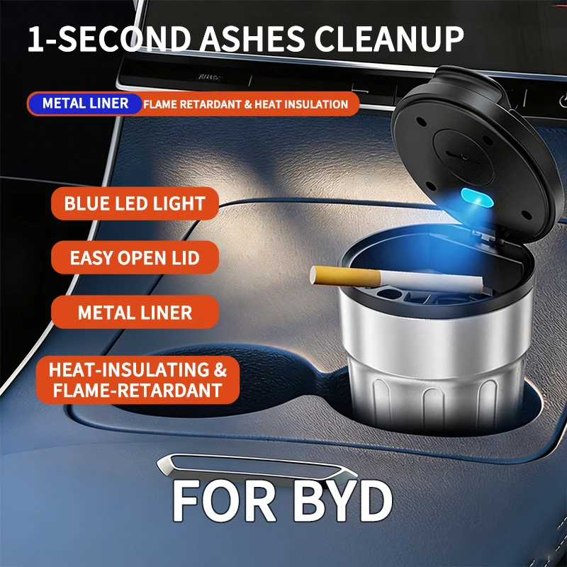 Фото Автомобильная пепельница с LED-подсветкой, бездымный подстаканник для BYD F3, E6, Yuan Plus, Atto, F0, G3, I3, Ea1, Song Max, Tang Dmi, F3, аксессуары №1