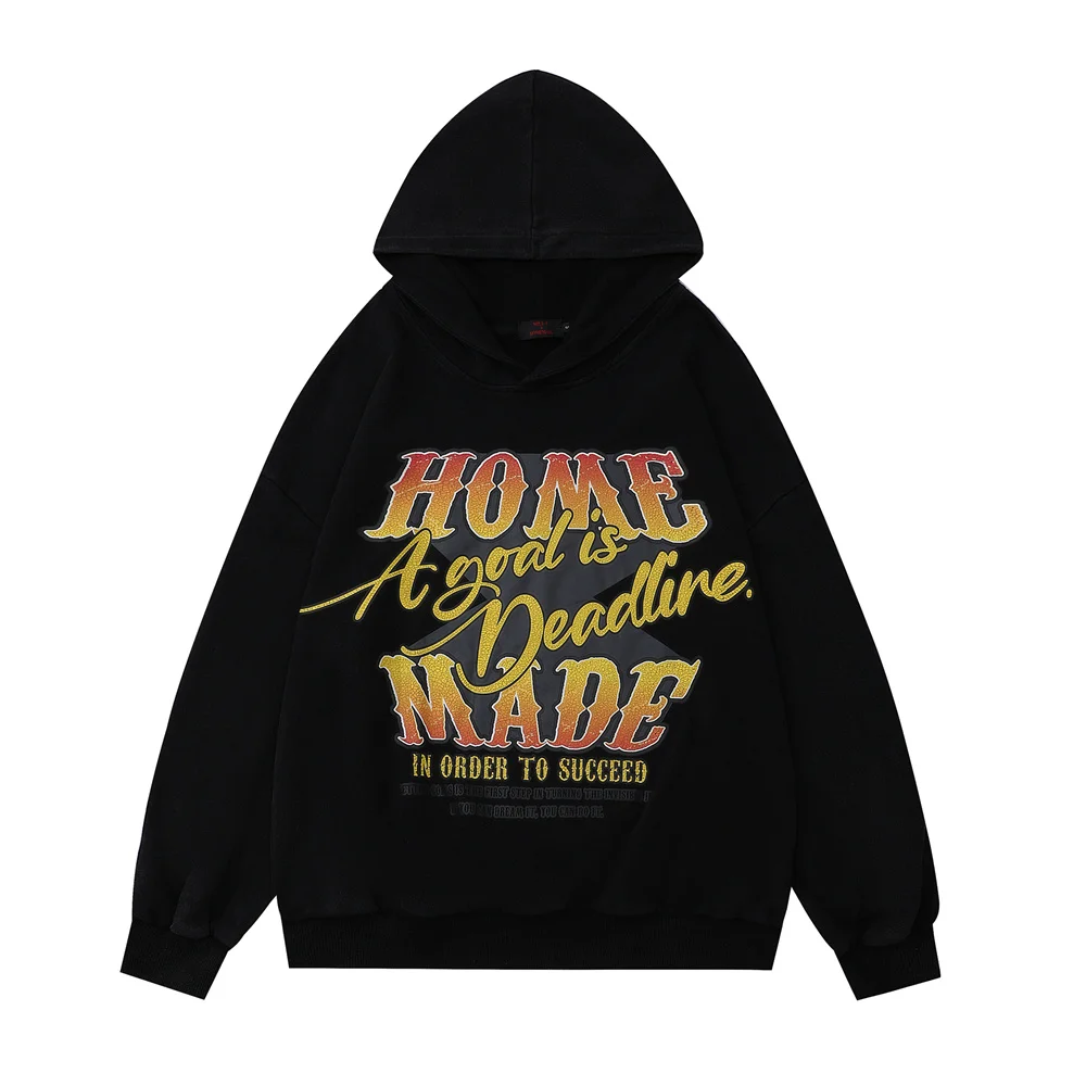 

Mens Hip Hop Hoodie Sweatshirt Streetwear Home Made Letter Print Hooded 2022 Harajuku Cotton Loose Pullover Hoodies Sweat Shirt