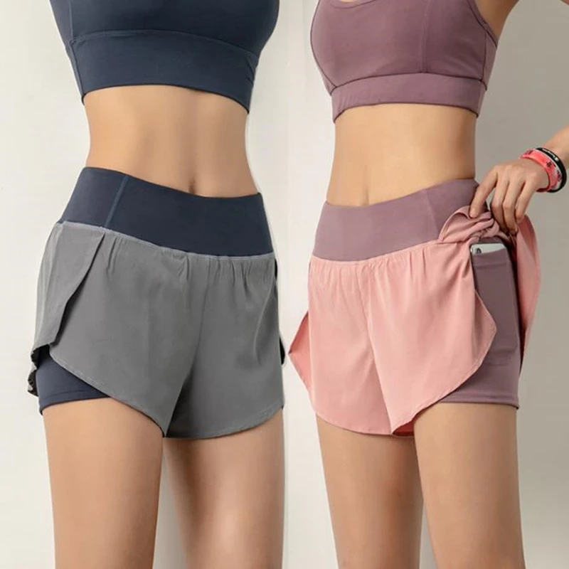 2022 Women Yoga Shorts Side Pocket Top Spandex Shorts Breathable Running Workout Short Leggings For Ladies Gym Sport Shorts
