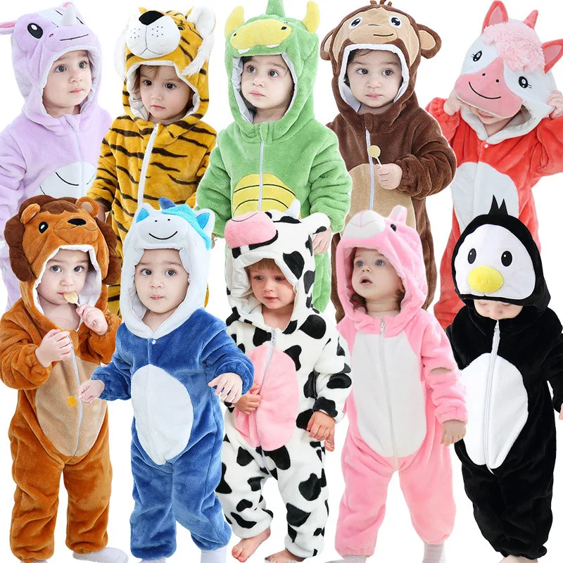 Newborn Baby Rompers Kigurumi Boy Girls Pajamas Animal Cartoon Romper Hooded Pyjama Lion Monkey Costumes Toddler Cosplay Clothes