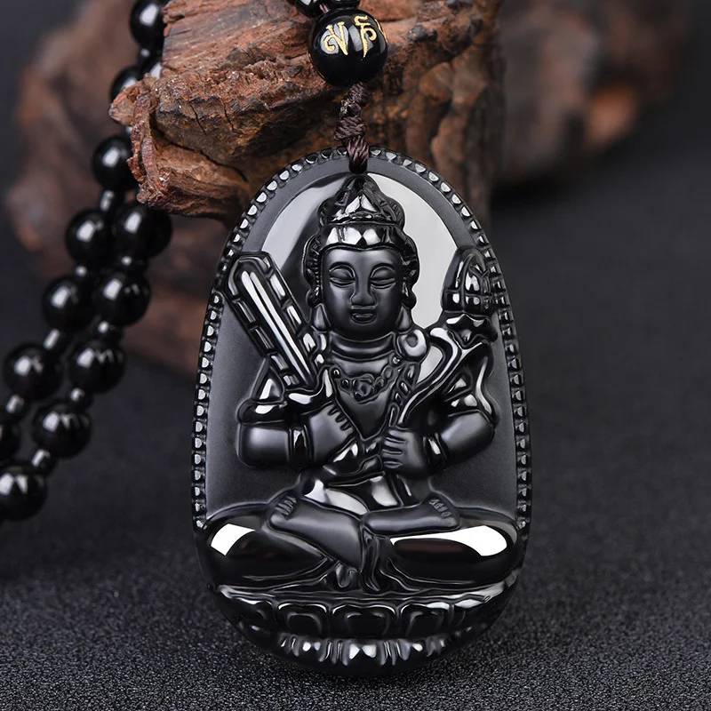 

Natural Obsidian Hand Carved Nirvana Bodhisattva Pendant Boutique Jewelry Zodiac Ox Tiger Zodiac Eight Guardian Gods Necklace