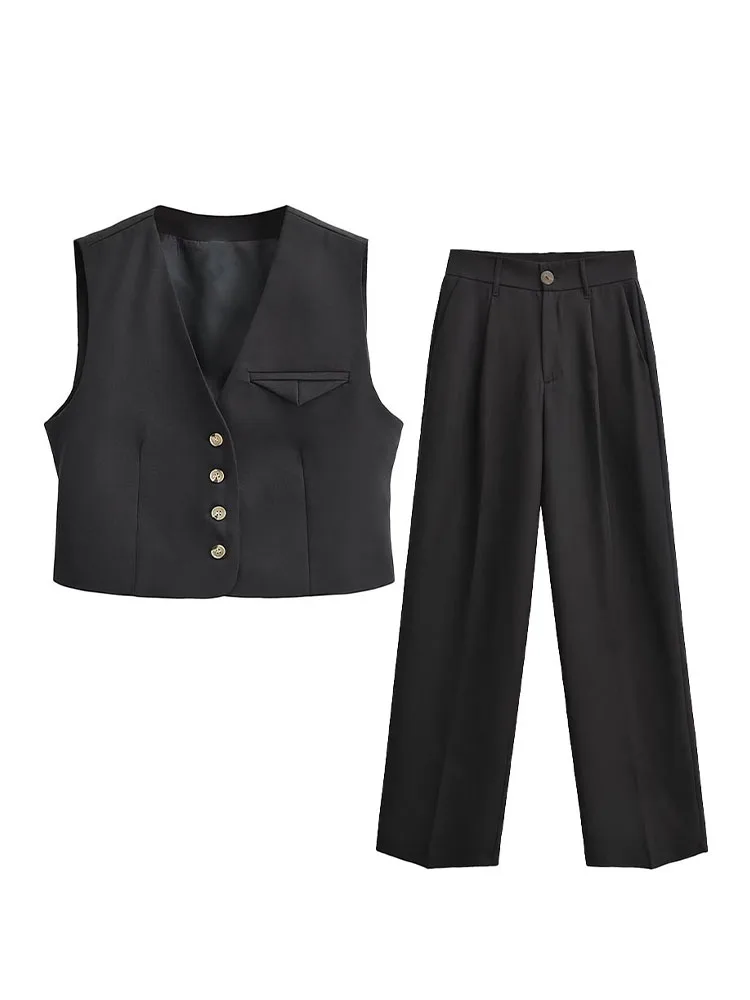 

Women 2023 New Fashion triangular decoration Cropped Waistcoat Vintage Sleeveless Female Vest Coat Chic Tops