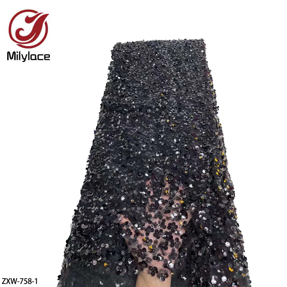 Роскошная элегантная французская вышивка из бисера кружевная ткань с блестками