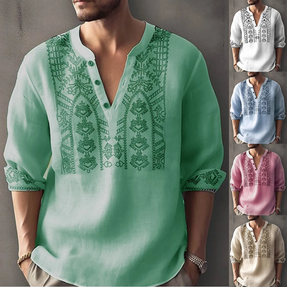 

Рубашка мужская хлопково-льняная с воротником-стойкой, мешковатая Повседневная сорочка с коротким рукавом, приталенная Однотонная рубашка в стиле ретро, пуловер, топ, блуза