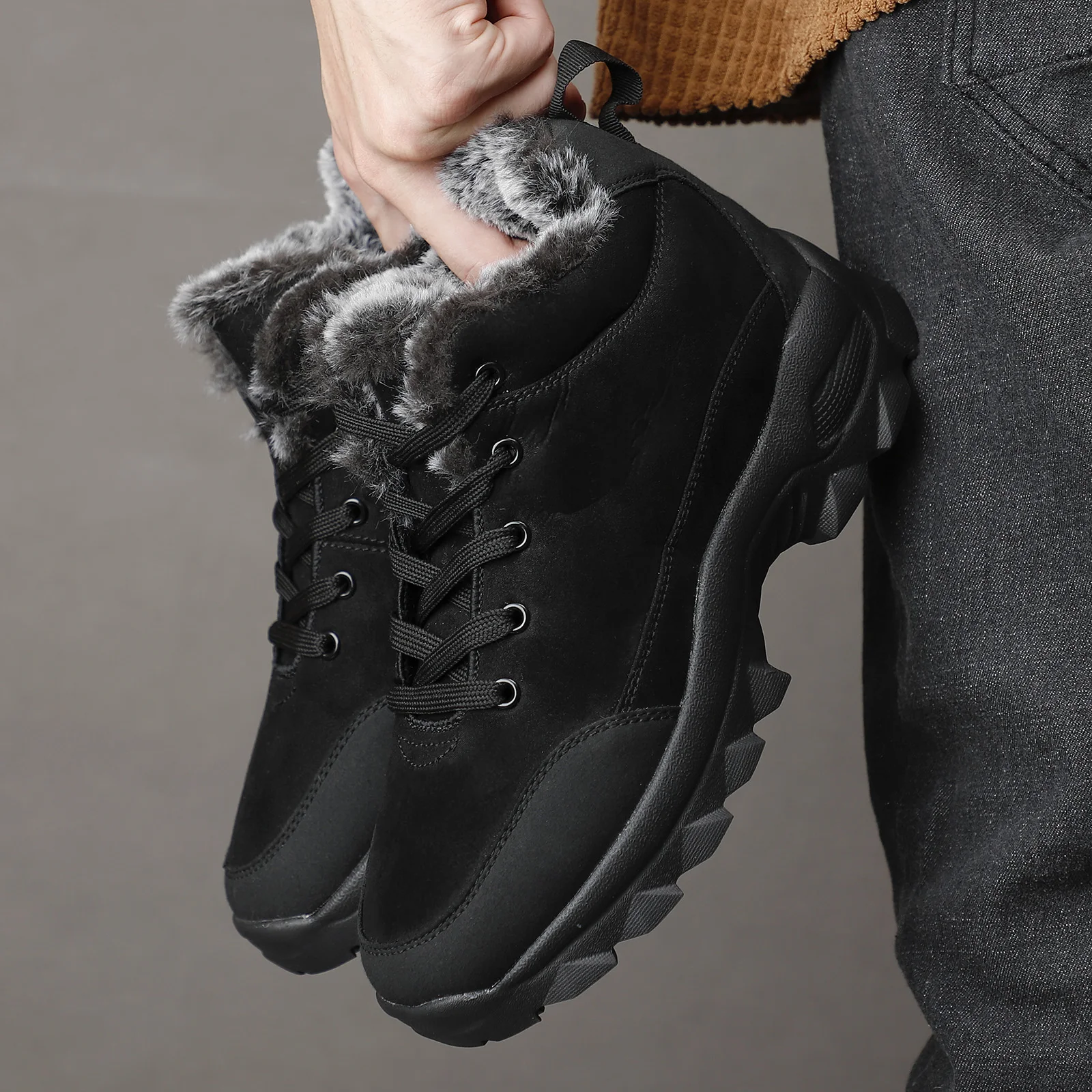 

Men Snow Boots Outdoor Shoes For Male Thick Sole Sneakers for Men Winter Shoes Botines Tenis Keep Warm Fluff Mens Ankle Boots