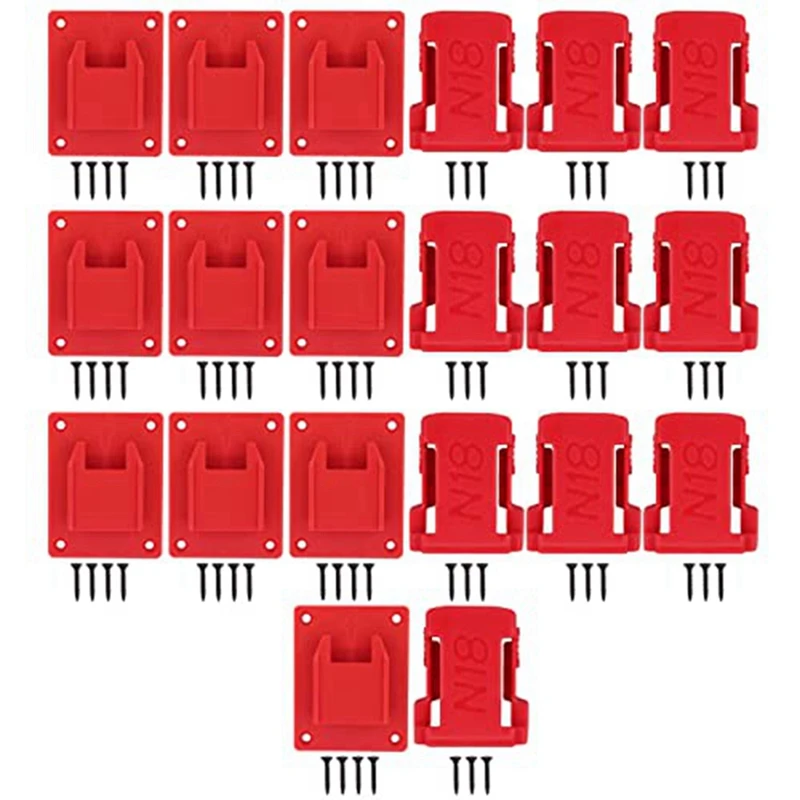 

LUDA 20Pcs Battery Holders Mount Hanger Tool For M18 18V Battery Drill Wall Mount Storage Shelf Rack Cover Protector Dock