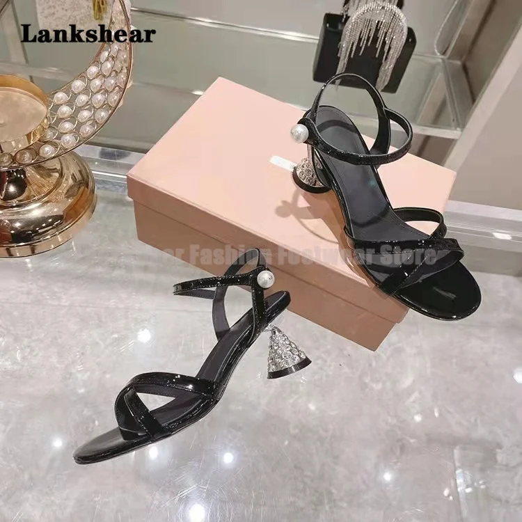 

Женские босоножки на высоком каблуке, туфли с круглым носком и открытым носком, с кристаллами, римские туфли на толстом каблуке, новинка весны и лета