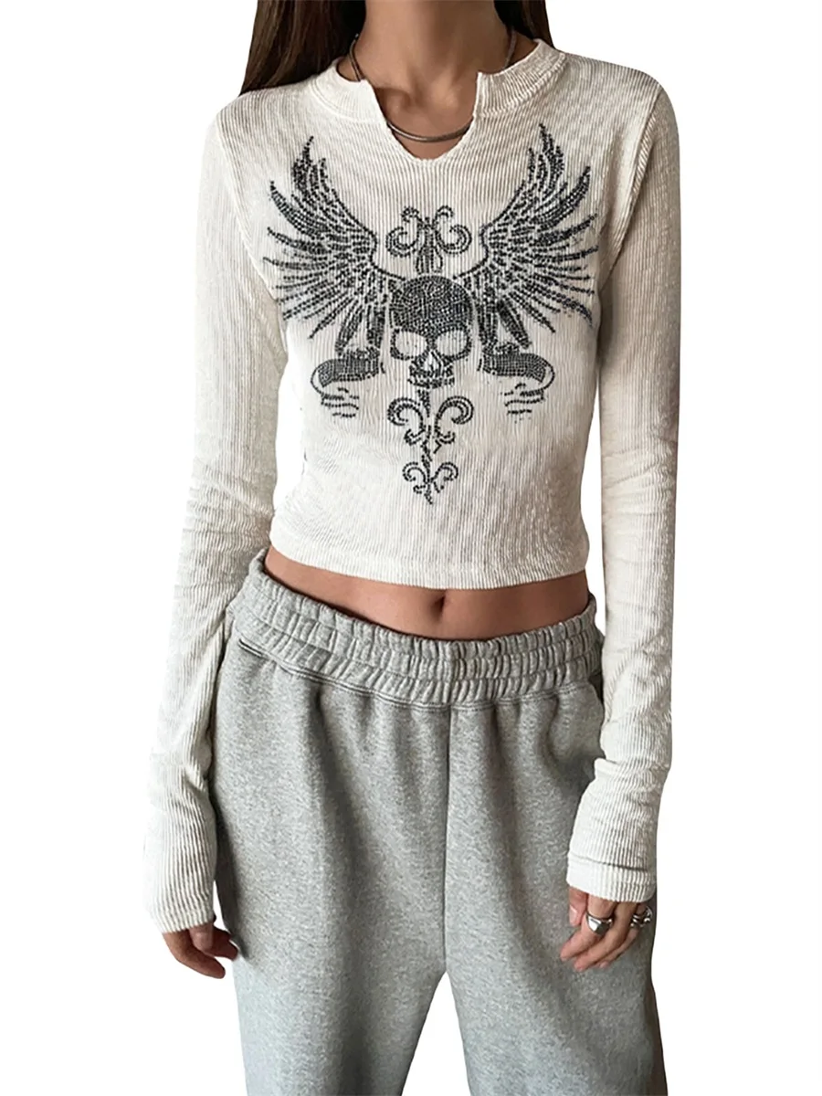 

Женский Готический кроп-топ с круглым вырезом и длинным рукавом