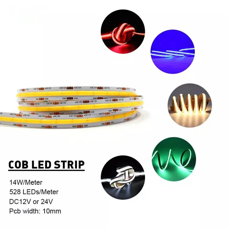 

UL, бесплатная доставка, 528 светодиодный/м, водопроницаемая IP20 светильник 20 12 В 24 В, гибкая светодиодная лента Cob