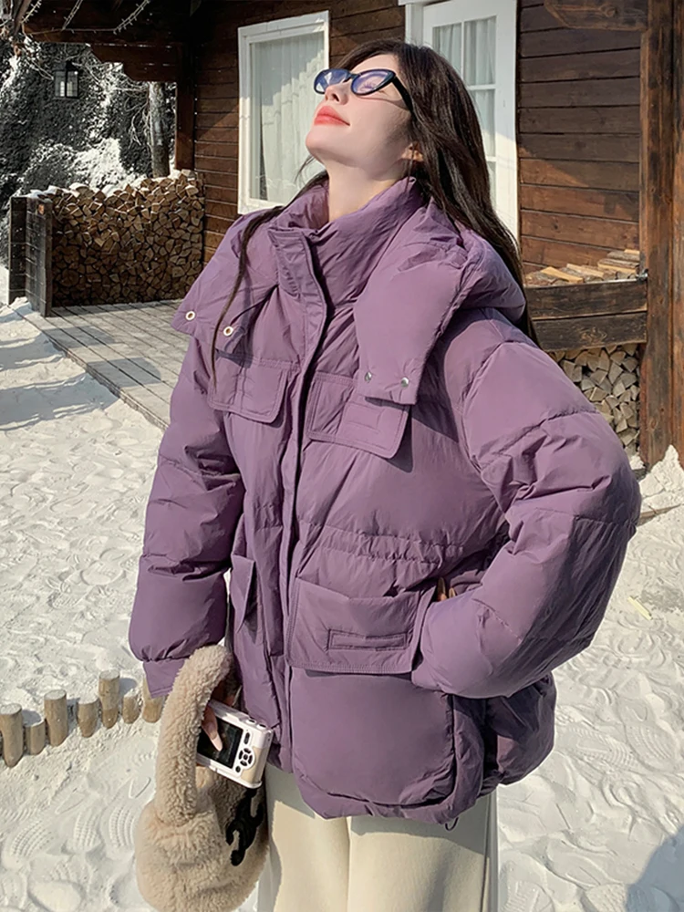 Женский пуховик-карго с большим карманом зима 2024 новое маленькое утолщенное
