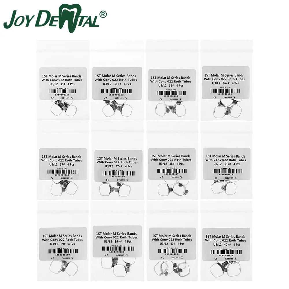 

4Pcs/Bag Dental Orthodontic Bands for 1st Molar Dentistry Ortho Braces M Series Teeth Band With Conv Roth 022 Tubes 35#-40+#