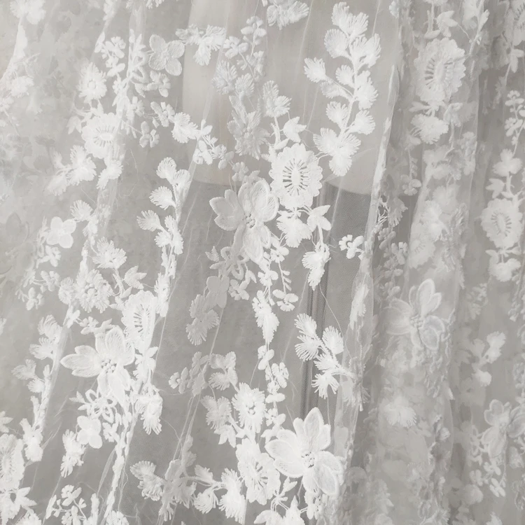 1 ярд белая марля молочный шелк вышивка искусственная 3D цветок листья занавеска