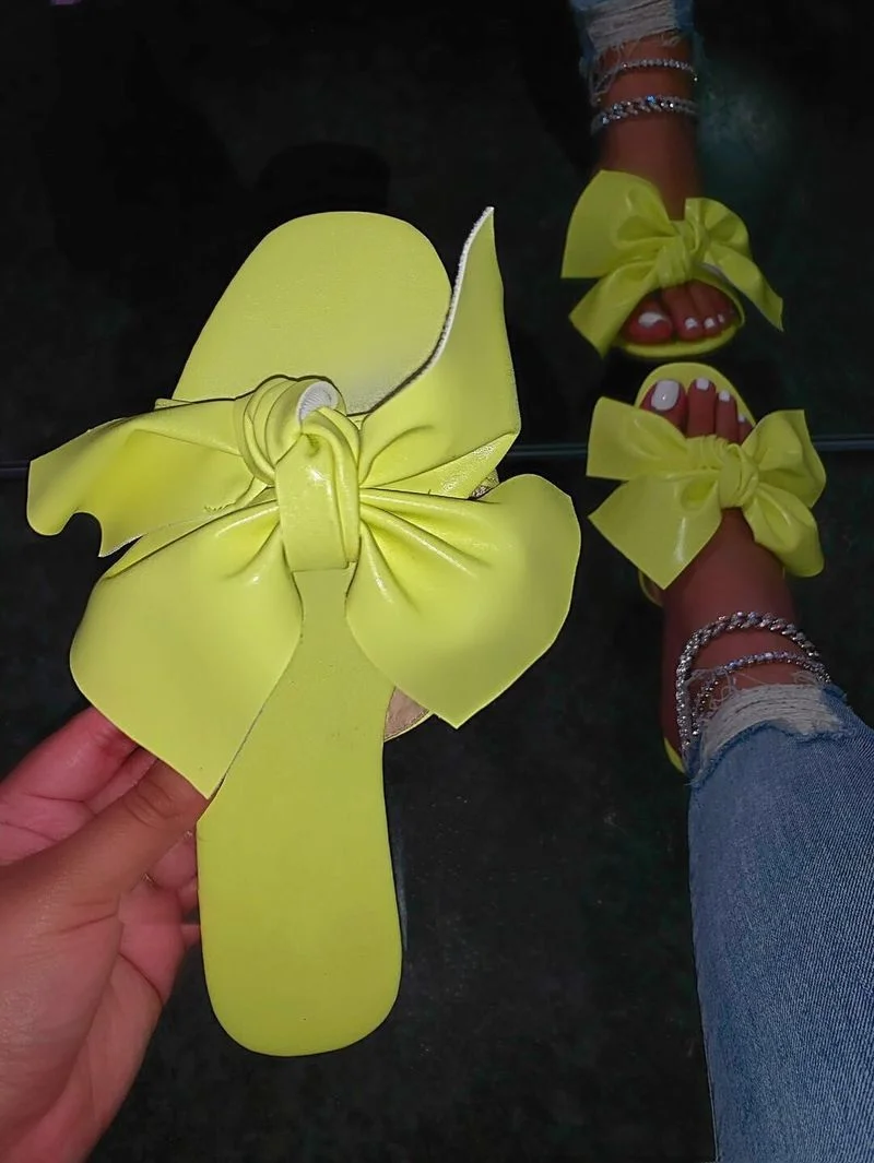 

New Women's Flat Fashion Open Toe Bow Slippers Beach Shoes for Women Solid Color Ladies Sandals Summer Woman 2022 Plus Size 43