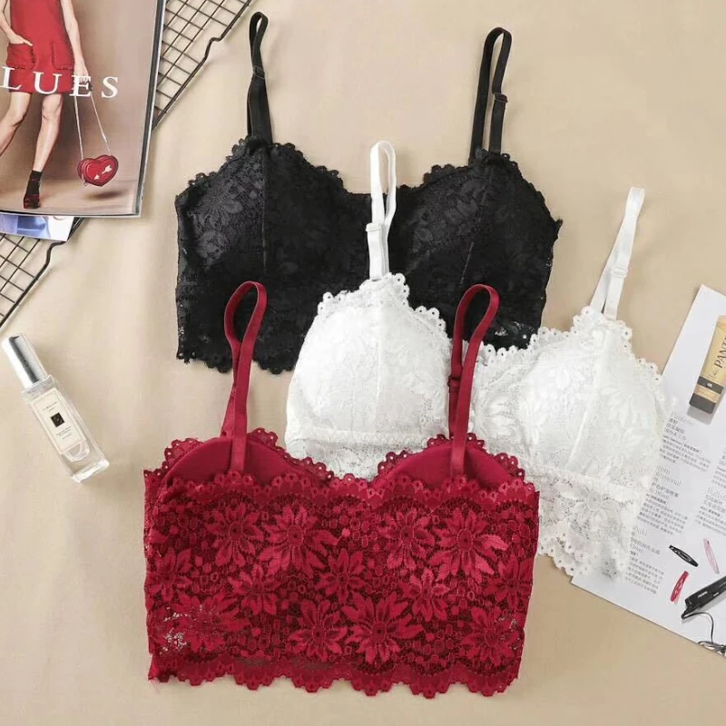 

Lace Bra for Women Sexy French Lingerie Bralette Seamless Crop Top Corset Unwired Underwear Female Intimates Embroidery Tube Top