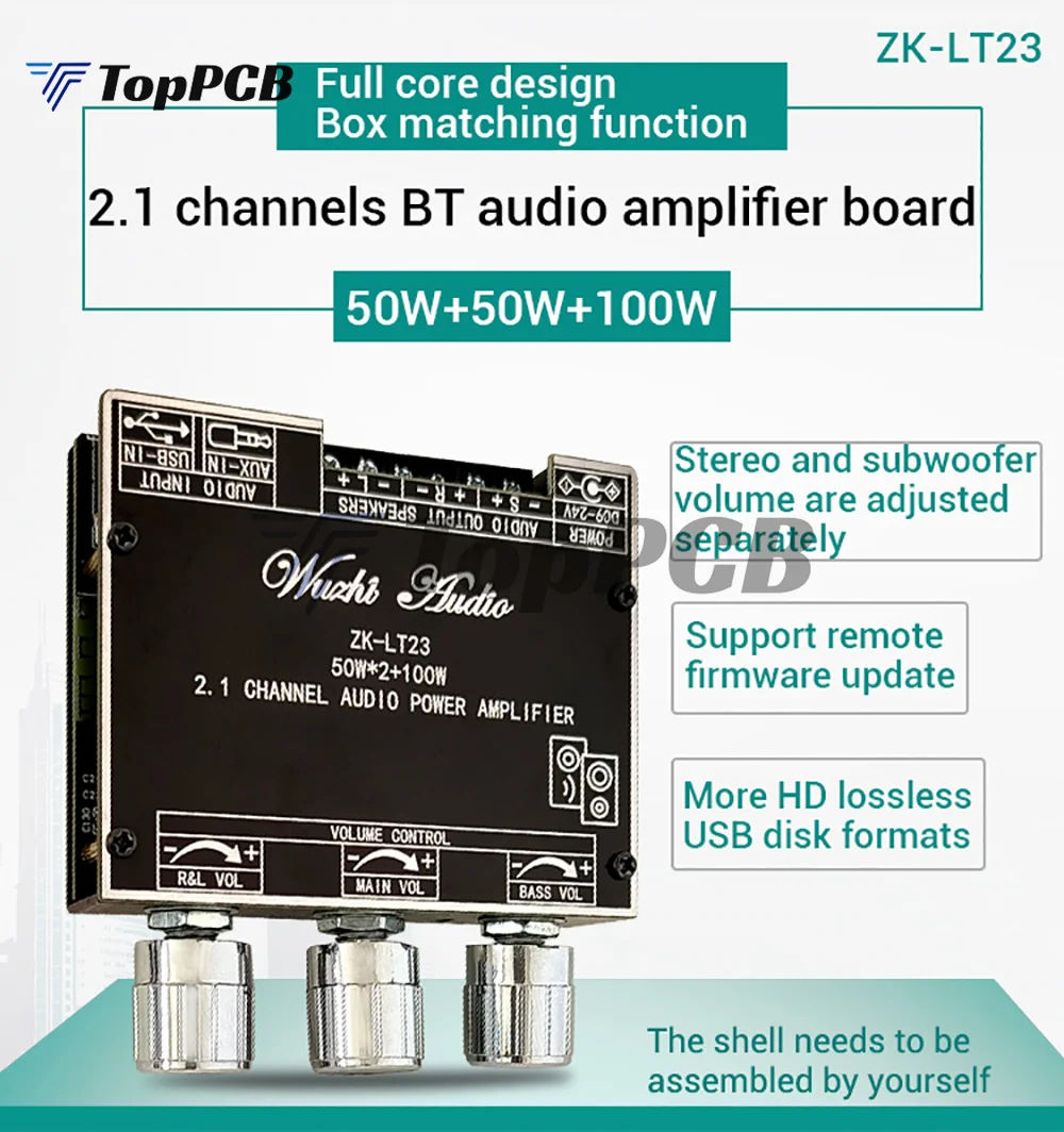 

ZK-LT23 50W*2+100W True Wireless 2.1 Channel Subwoofer BT 5.1 Audio Amplifier Power AMP Wuzhi Audio APP