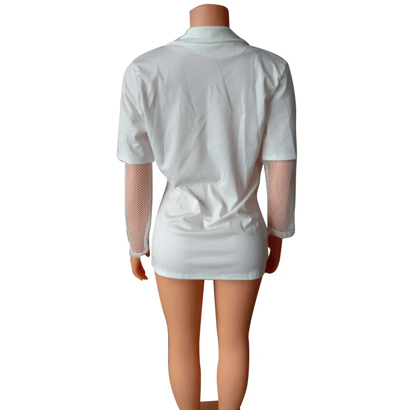 Hollow Transparent Sleeve Blazer Solid Colors V-Neck Single Breasted Casual Office Blazer 2023 Summer New Fashion Street Jackets