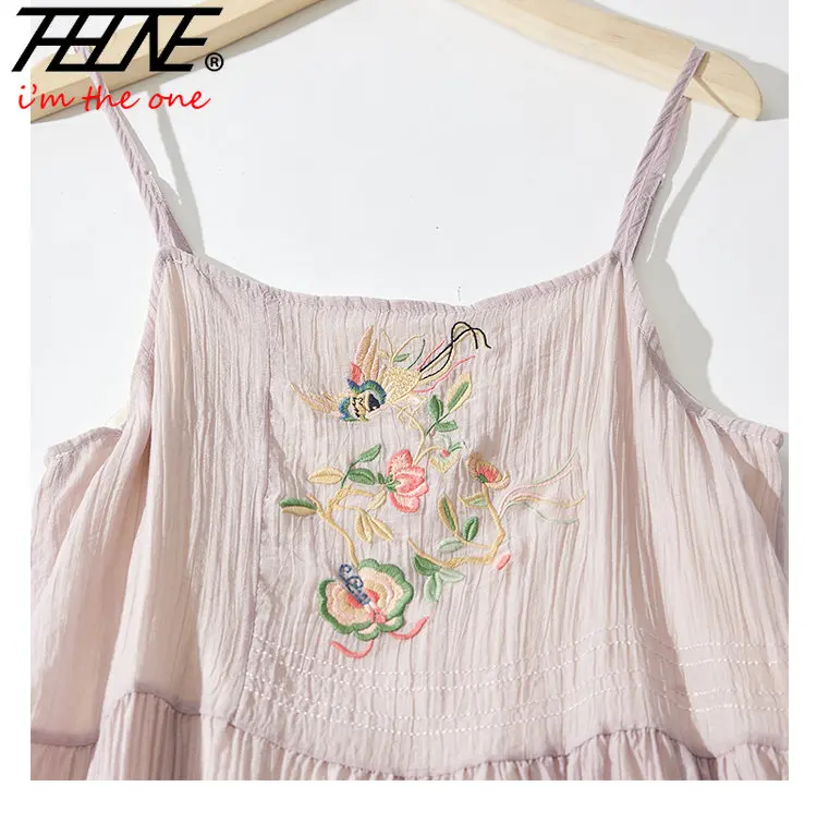 Женское платье с вышивкой свободный плиссированный пуловер без рукавов длинное