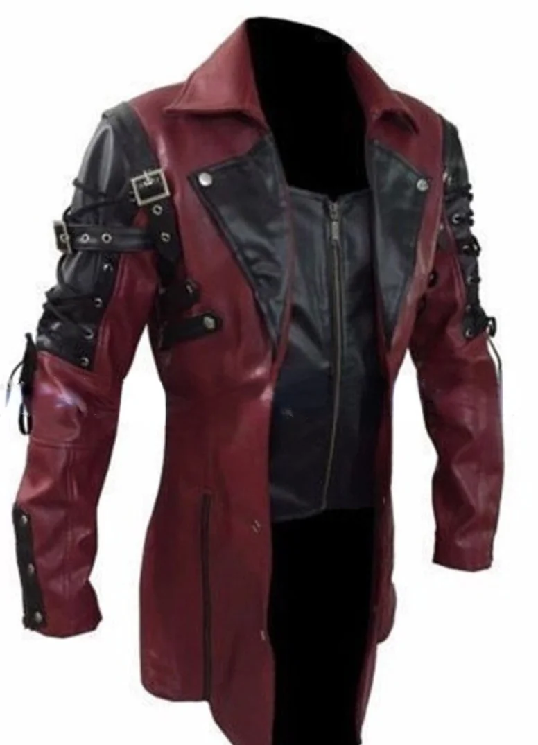 Куртка мужская Длинная кожаная, модная ветровка из искусственной кожи в стиле ретро, готика, средневековый стиль, стимпанк, мотоциклетная к...