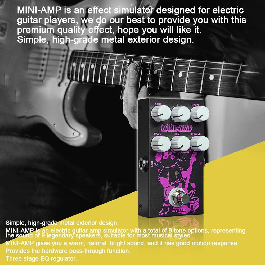 

Педаль для электрогитары MINI-AMP, аналоговая звуковая гитарная мини-педаль с одним эффектом, с функцией True Bypass, 9 режимов работы