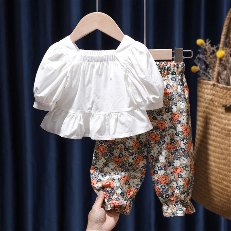 

Летние комплекты одежды для девочек, модная рубашка для девочек, топ + кюлоты, детская одежда, костюм, детская одежда