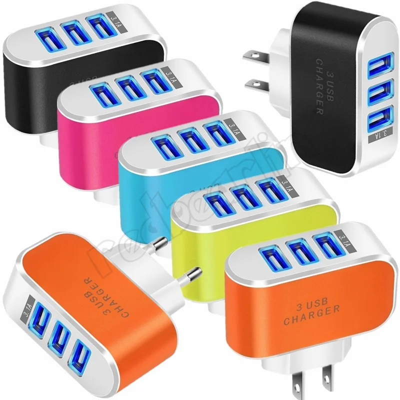

500pcs 3 usb ports AC eu us home wall charger plug power adapter for iphone 12 x 8 7 for samsung s6 s7