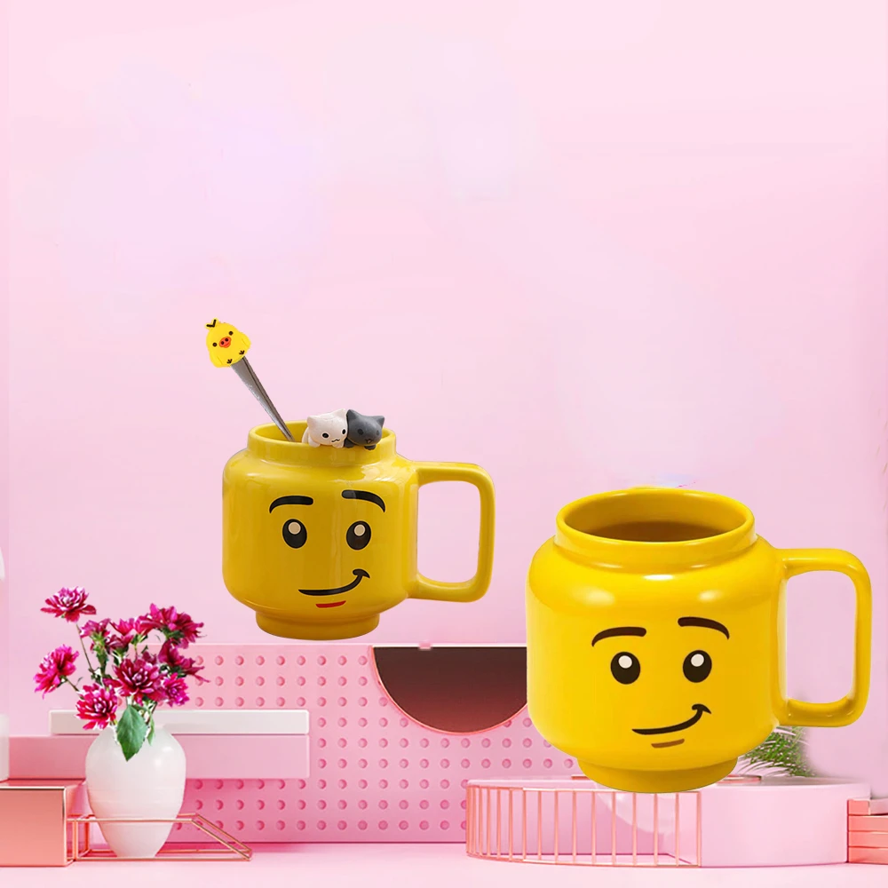 

250mL Mugs Ceramic Cup Milk Coffee Mugs Cups For Kids Yellow Smiling Expression Cartoon Cute Drinkware Blocks Friend For Kids