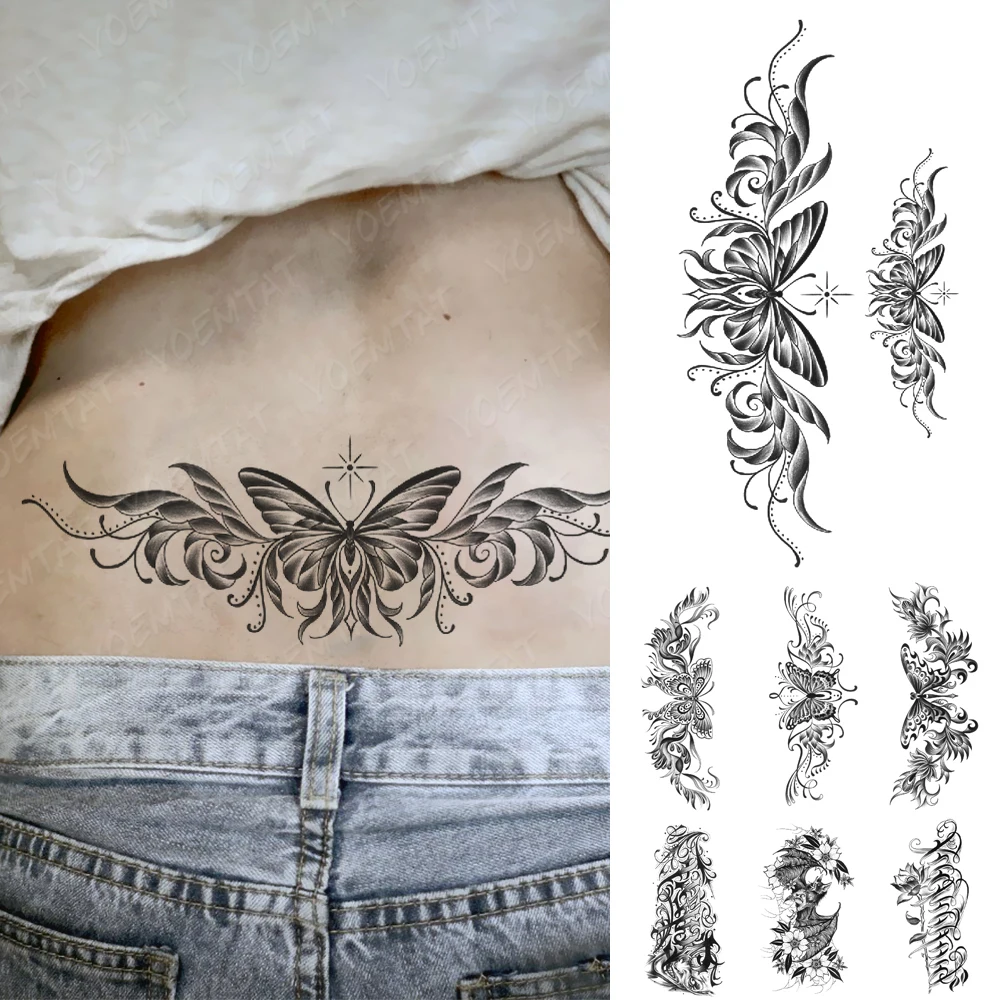 

Водостойкая временная татуировка стикер бабочка цветок Тотем флеш-тату Y2k стиль тело искусство рука нога Талия поддельные татуировки для мужчин и женщин