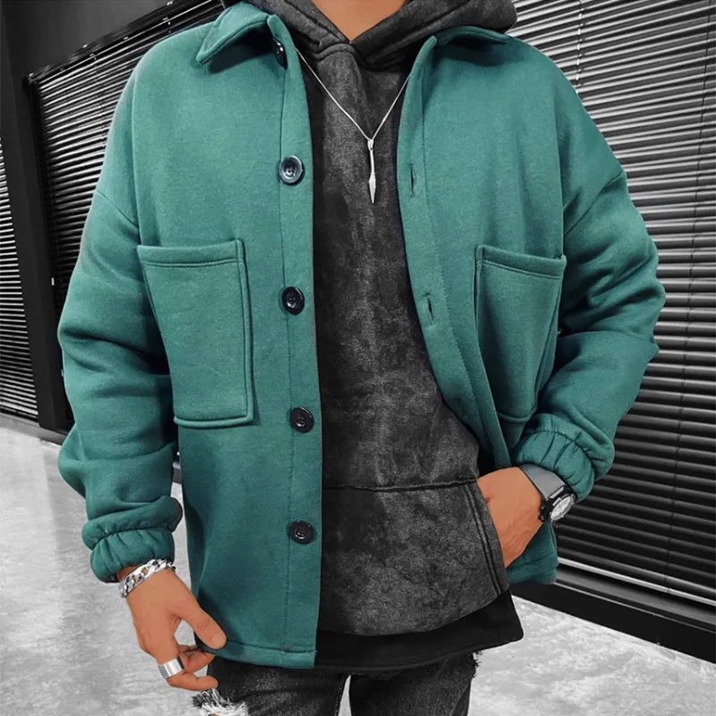 

Retro Autumn Lapel Pocket Coat Loose Casual Solid Color Large Size Coat Streetwear Men Fashion Cardiagn Outerwear Ropa De Hombre