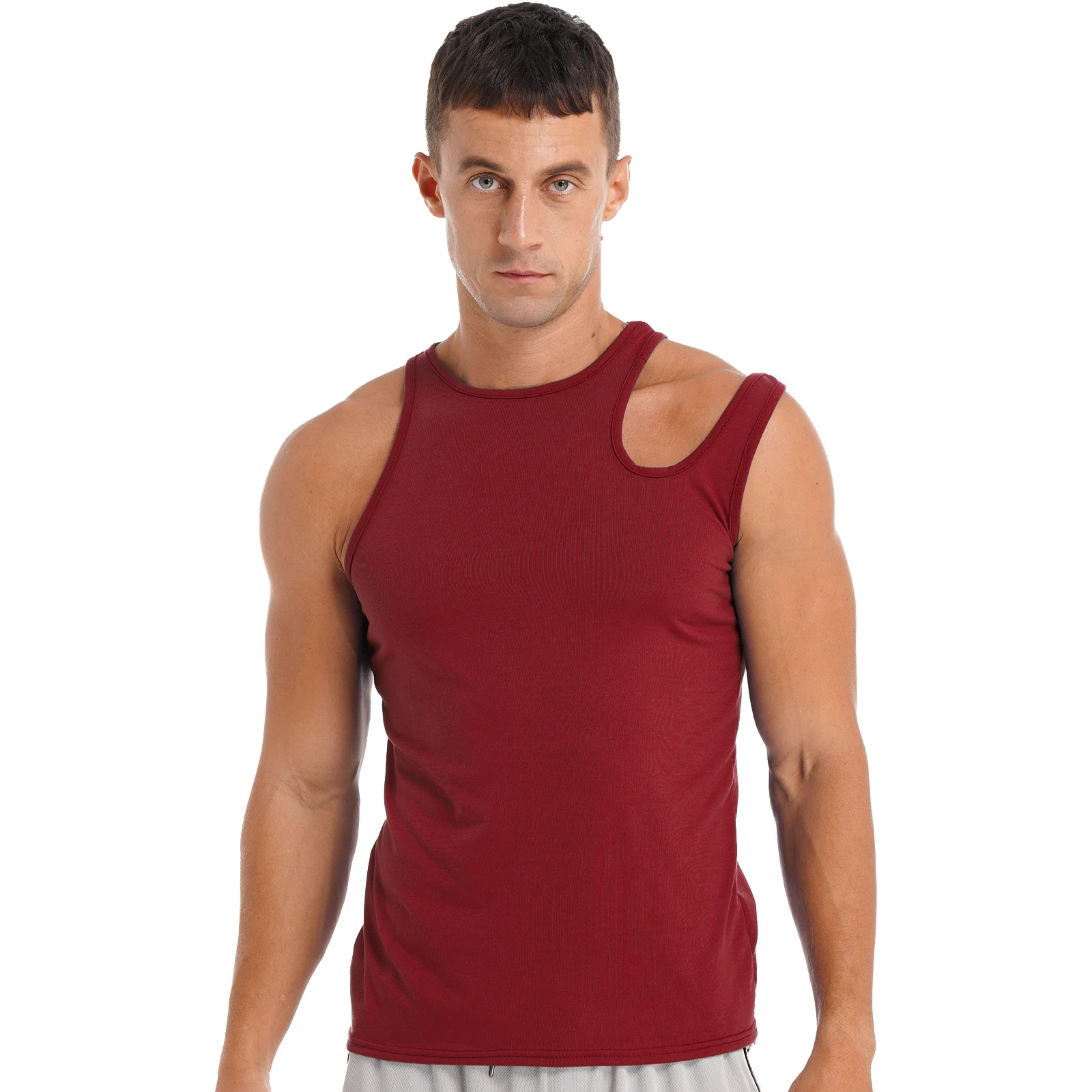 Man Mens Solid Color Running Vest T-shirt Sports Top Breathable Slim Fit Bodybuilding Fitness Top Sportswear Sleeveless Tank Top