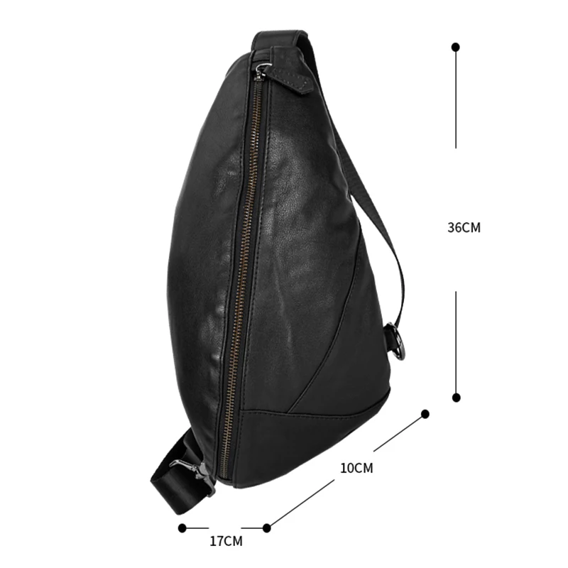 Fashion Genuine Leather Men's Chest Pack Shoulder Bag Messenger Sling Bag Small Leisure Bag Crossbody Black M129