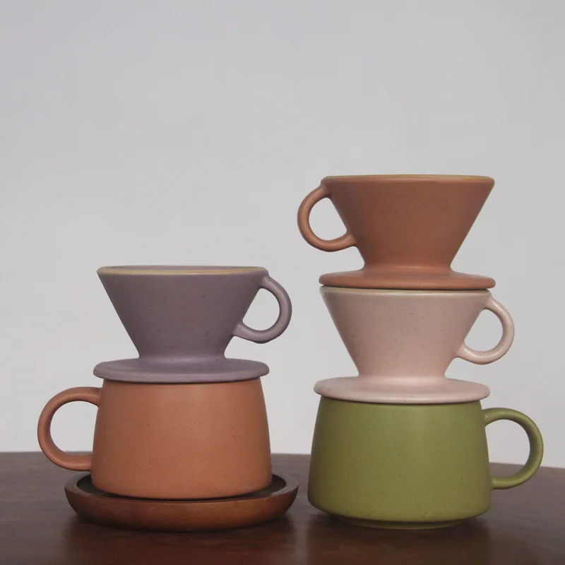 

New Product/minimalist Household Coffee Making Filter Combination Coarse Ceramic Retro Hand Made Ceramic Coffee Cup Monochrome