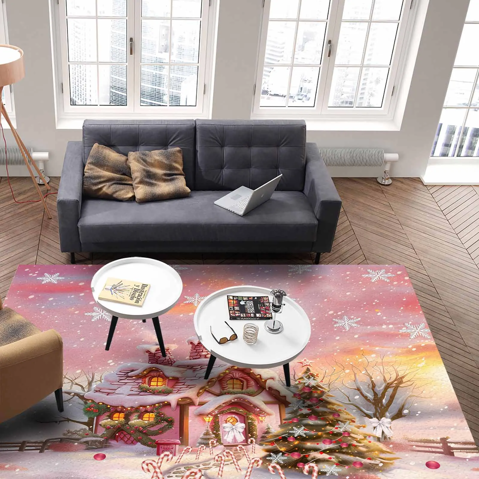 Рождественский конфетный домик вид снега сельская местность напольный коврик