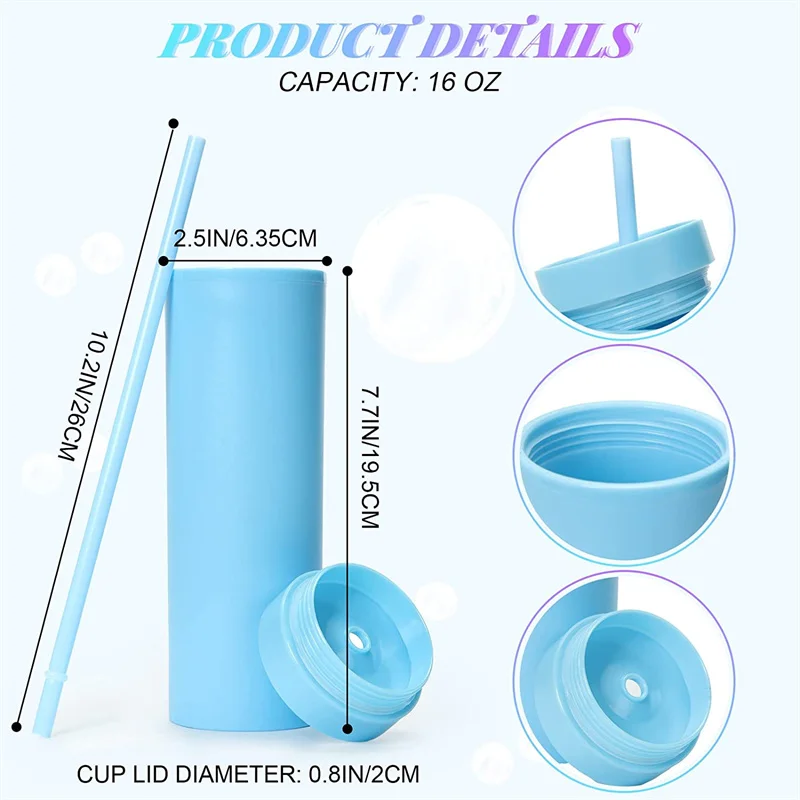 Xiaomi Hot Sale 16oz Acrylic Slim Skinny Tumbler Colorful Matte Water Bottle with Lid Straw Double Wall for New Year Party Gifts