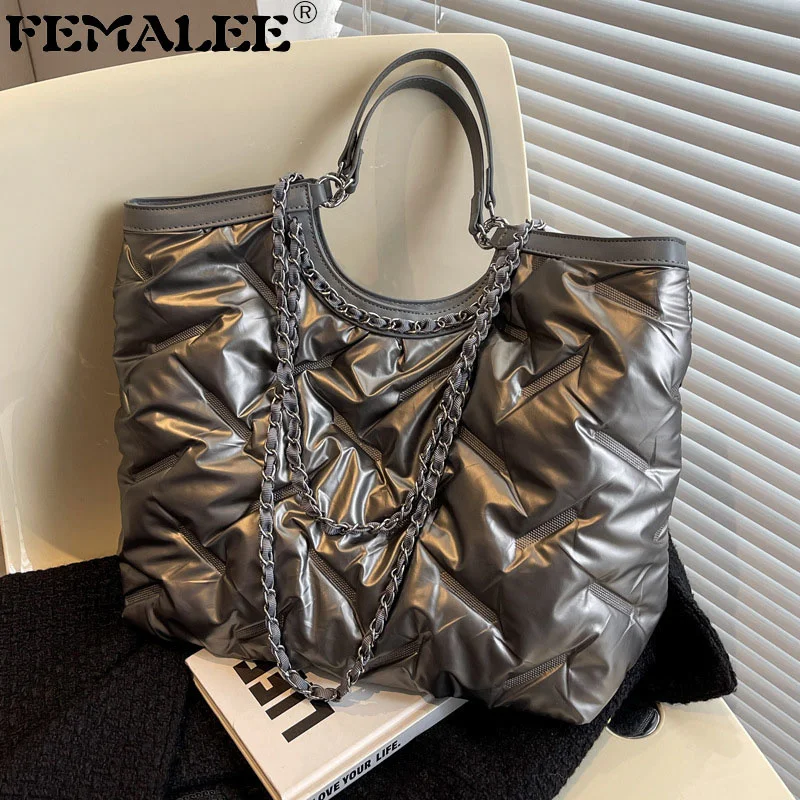 

Большая стеганая сумка-тоут для женщин, роскошная сумка на плечо с хлопковой подкладкой и цепочкой, 2022, зимняя Роскошная трендовая сумка, кошелек, сумка-шоппер