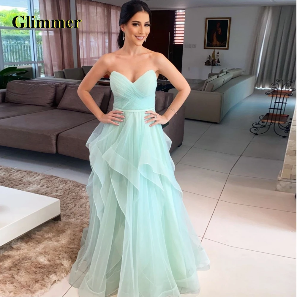 

Glimmer Simple Sweetheart Tulle Evening Dresses Formal Prom Gowns Made To Order Quinceanera Vestidos Fiesta Gala Robes De Soiree