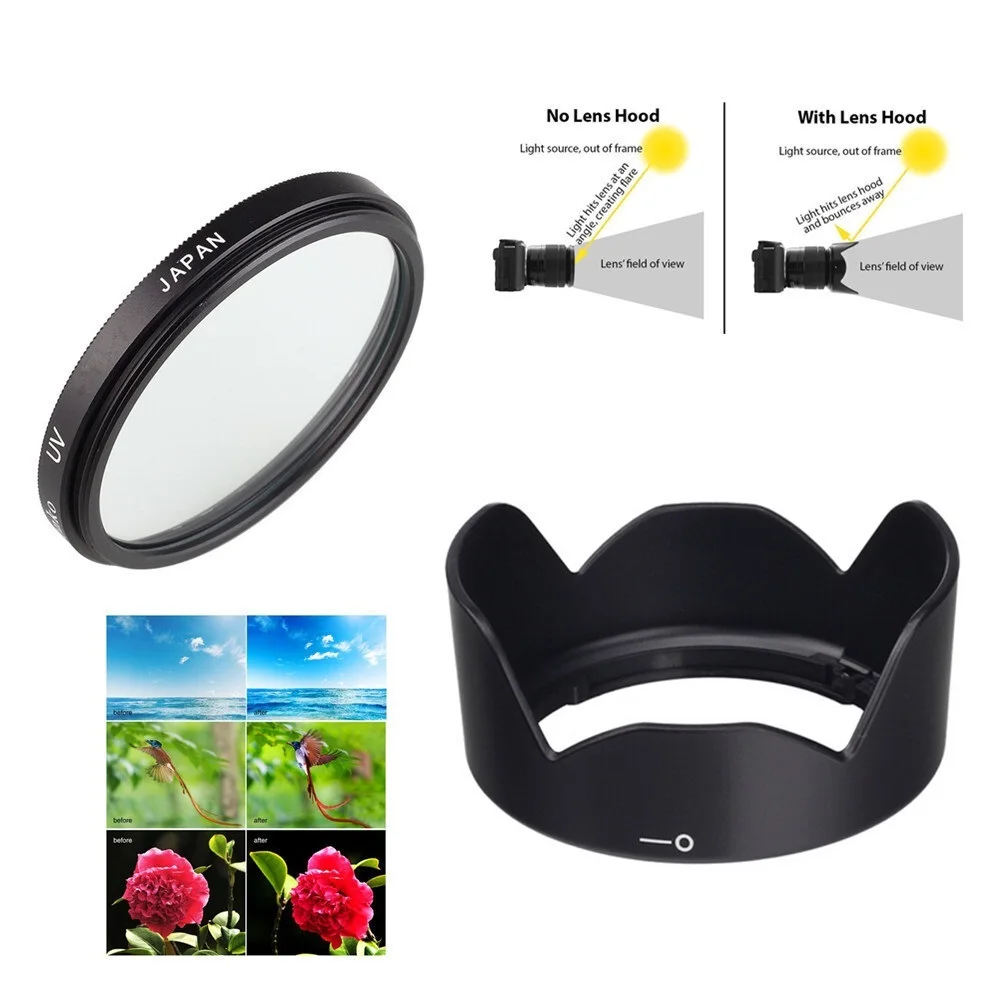 

49mm UV Filter EW-53 Lens Hood for Canon EOS M5 M6 M50 Mark II M10 M100 M200 with EF-M 15-45mm f/3.5-6.3 IS STM Lens