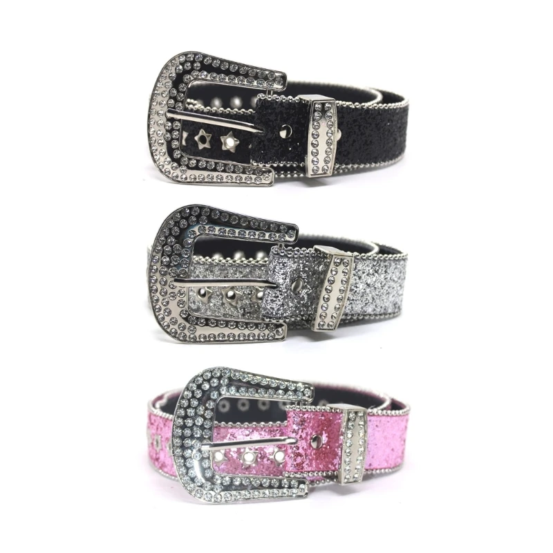 

F42F Shinning Belt Woman Man Teens Nightclub Waist Belt for Jeans Skirt