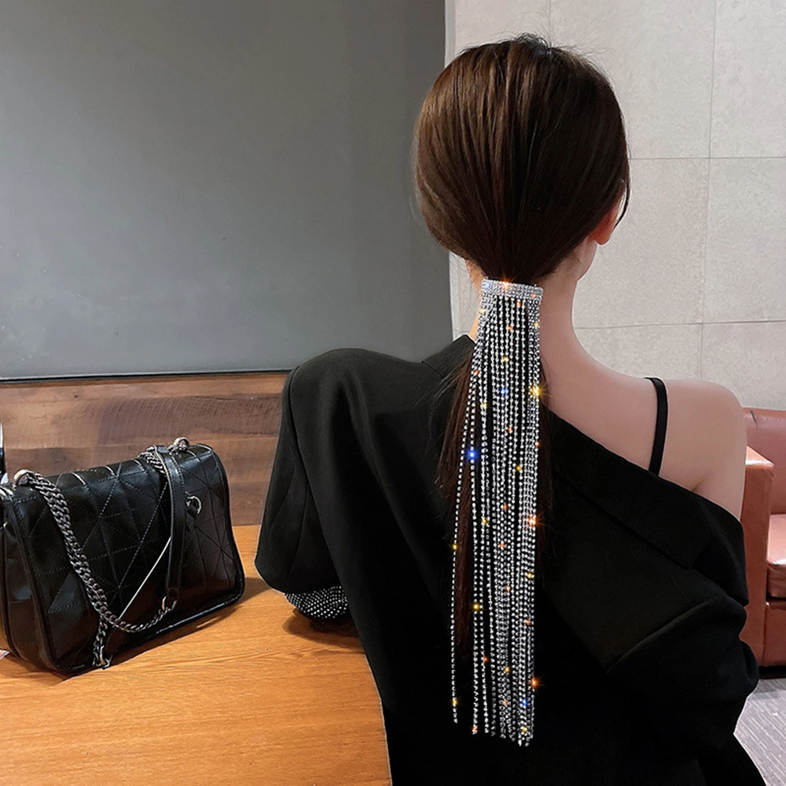 

Hair Clip Hairpin Ponytail Long Chain Hair Accessories Crystal Rhinestones Bling For Girls|Women