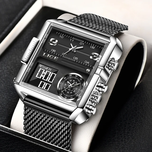 Digital Luxury Waterproof Square Watch Men Quartz 5